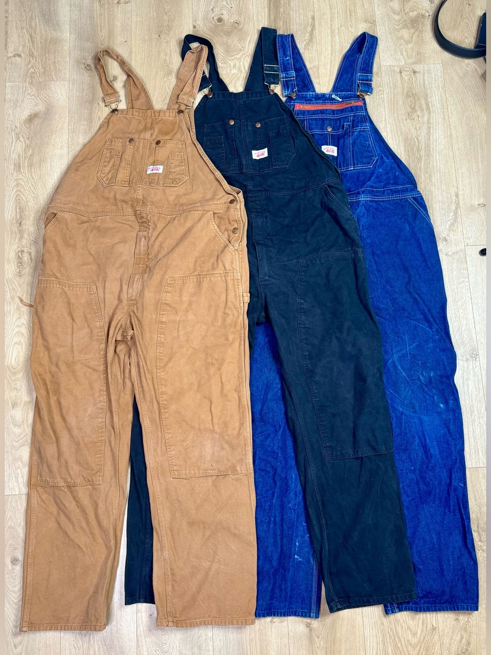 Round House Men’s Overalls 46x32 Blue Black Tan Lot Of 3